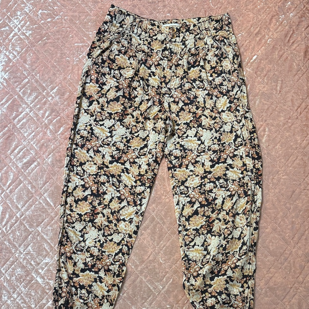 Anthropologie Black Floral Button-Front Pants